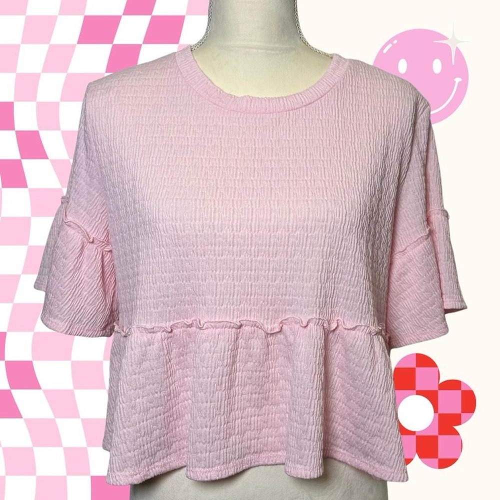 Pink Rose Light Pink Ruffled Short Sleeve Top